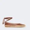 Ballerines en nappa et raphia, couleur tabac Ballerines en nappa et raphia, couleur tabac