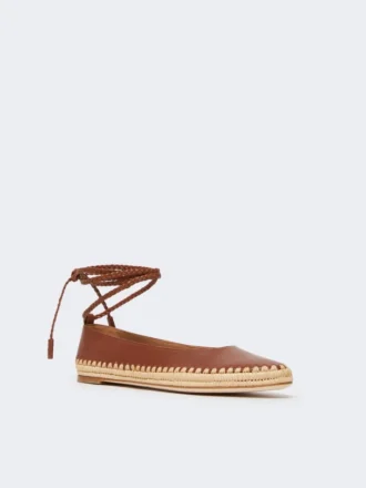 Ballerines en nappa et raphia, couleur tabac