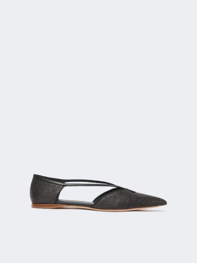 Ballerines à motif tressé effet raphia, noires Ballerines à motif tressé effet raphia, noires