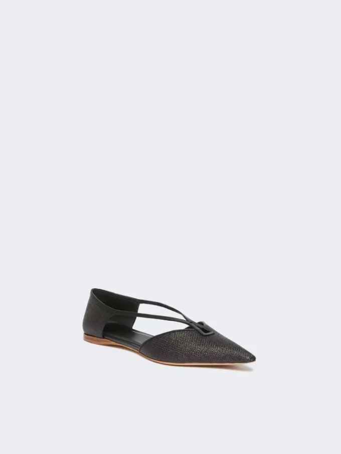 Ballerines à motif tressé effet raphia, noires Ballerines à motif tressé effet raphia, noires