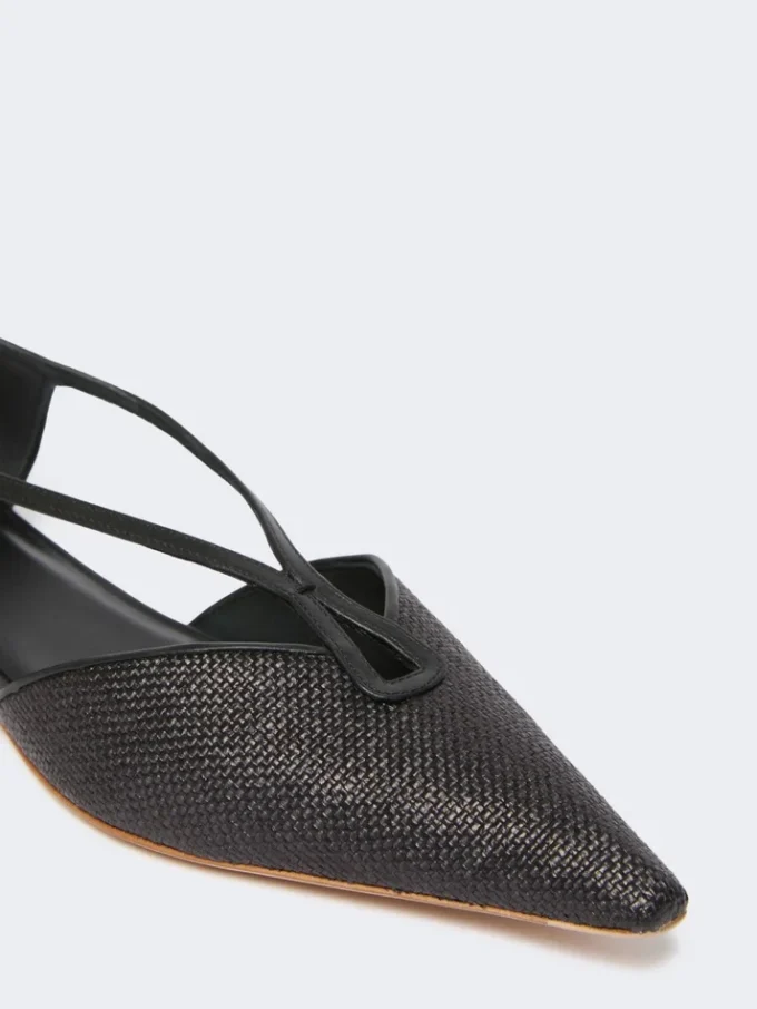 Ballerines à motif tressé effet raphia, noires Ballerines à motif tressé effet raphia, noires