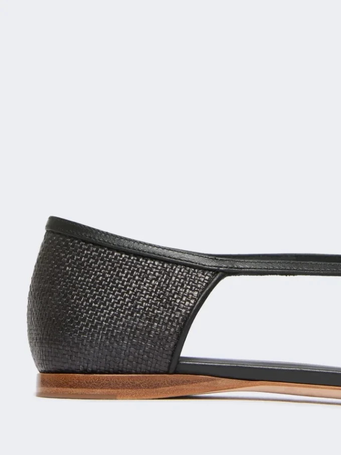 Ballerines à motif tressé effet raphia, noires Ballerines à motif tressé effet raphia, noires