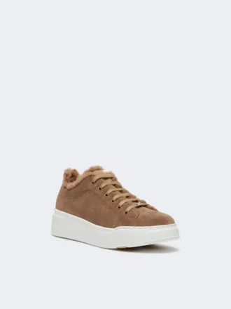 Baskets en daim et tissu teddy, couleur noisette