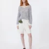 Bermuda en toile de coton et lin, écru