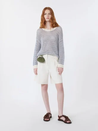 Bermuda en toile de coton et lin, écru