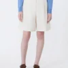 Bermuda en toile de coton et lin, écru