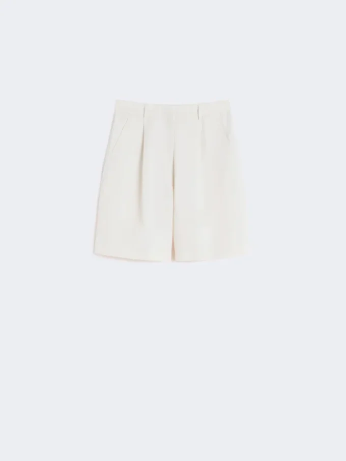 Bermuda en toile de coton et lin, écru