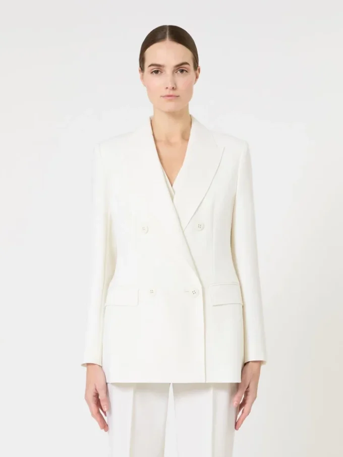 Blazer ajusté en crêpe de laine, blanc Blazer ajusté en crêpe de laine, blanc