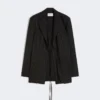 Blazer ajusté en gabardine à fines rayures, noir Blazer ajusté en gabardine à fines rayures, noir