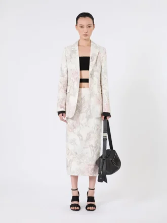 Jupe crayon en organza imprimé et gabardine, blanche