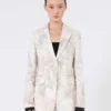 Blazer ajusté en organza imprimé et gabardine, blanc Blazer ajusté en organza imprimé et gabardine, blanc