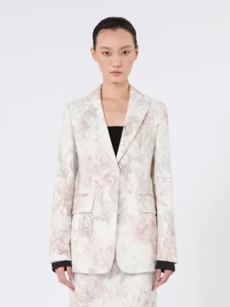 Blazer ajusté en organza imprimé et gabardine, blanc