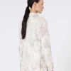 Blazer ajusté en organza imprimé et gabardine, blanc Blazer ajusté en organza imprimé et gabardine, blanc