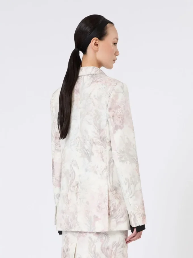 Blazer ajusté en organza imprimé et gabardine, blanc Blazer ajusté en organza imprimé et gabardine, blanc