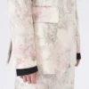 Blazer ajusté en organza imprimé et gabardine, blanc Blazer ajusté en organza imprimé et gabardine, blanc