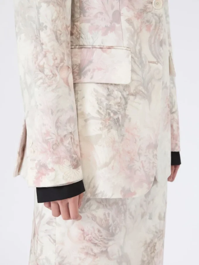 Blazer ajusté en organza imprimé et gabardine, blanc Blazer ajusté en organza imprimé et gabardine, blanc
