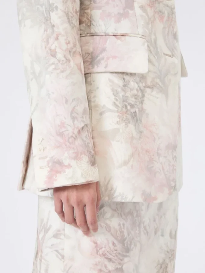 Blazer ajusté en organza imprimé et gabardine, blanc Blazer ajusté en organza imprimé et gabardine, blanc