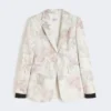 Blazer ajusté en organza imprimé et gabardine, blanc Blazer ajusté en organza imprimé et gabardine, blanc