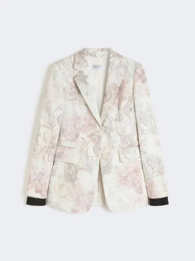 Blazer ajusté en organza imprimé et gabardine, blanc Blazer ajusté en organza imprimé et gabardine, blanc