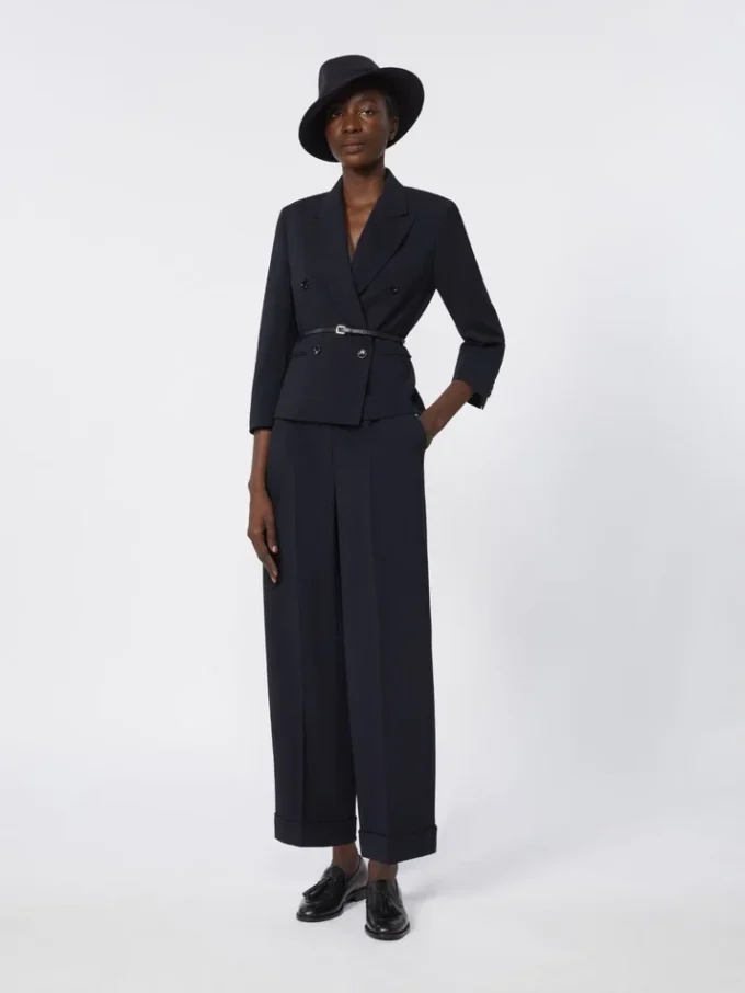 Pantalon en laine taille haute, bleu outremer