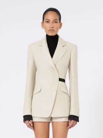 Blazer croisé en drill de lin, couleur sable
