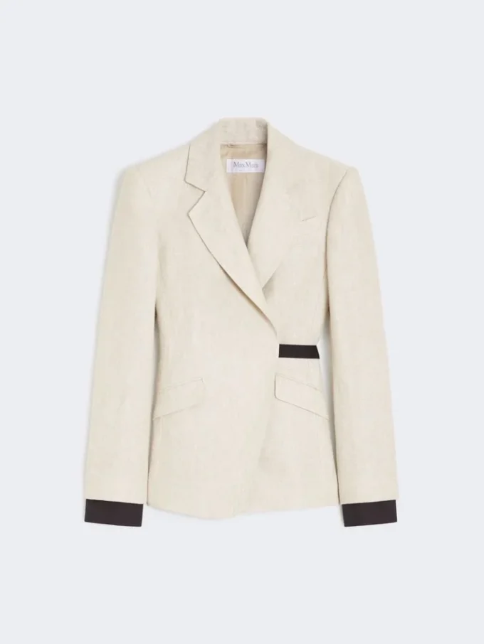 Blazer croisé en drill de lin, couleur sable Blazer croisé en drill de lin, couleur sable