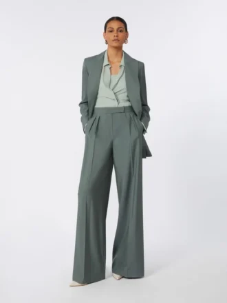 Blazer croisé en laine et soie, vert foncé