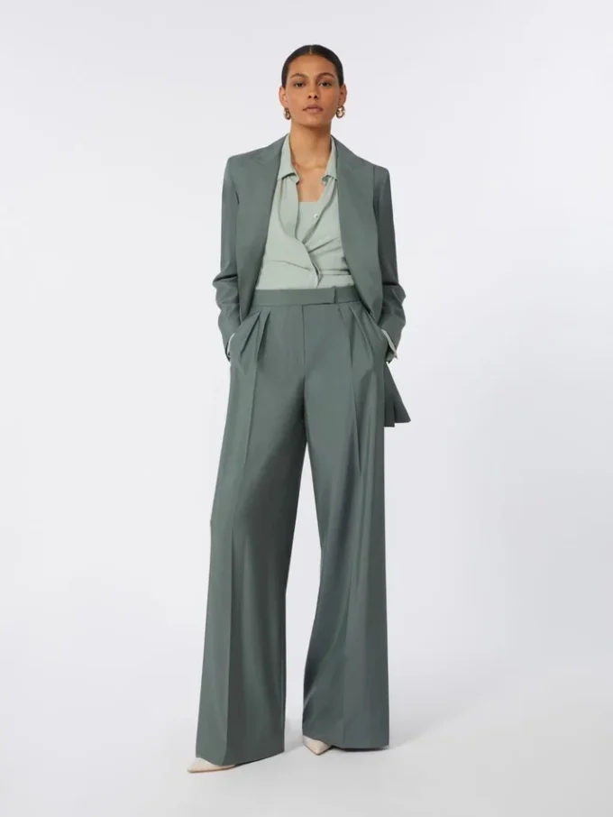 Pantalon ample en laine et soie, vert foncé Pantalon ample en laine et soie, vert foncé