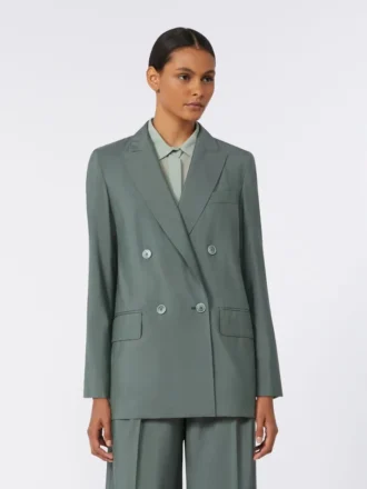 Blazer croisé en laine et soie, vert foncé