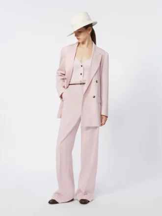Blazer croisé en laine, mohair et soie, beige rosé