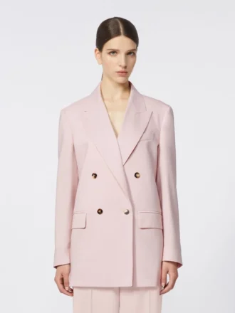 Blazer croisé en laine, mohair et soie, beige rosé