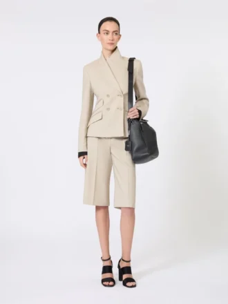 Blazer croisé en laine, mohair et soie, couleur sable