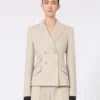 Blazer croisé en laine, mohair et soie, couleur sable Blazer croisé en laine, mohair et soie, couleur sable