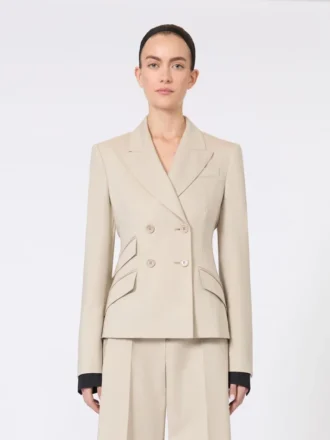 Blazer croisé en laine, mohair et soie, couleur sable