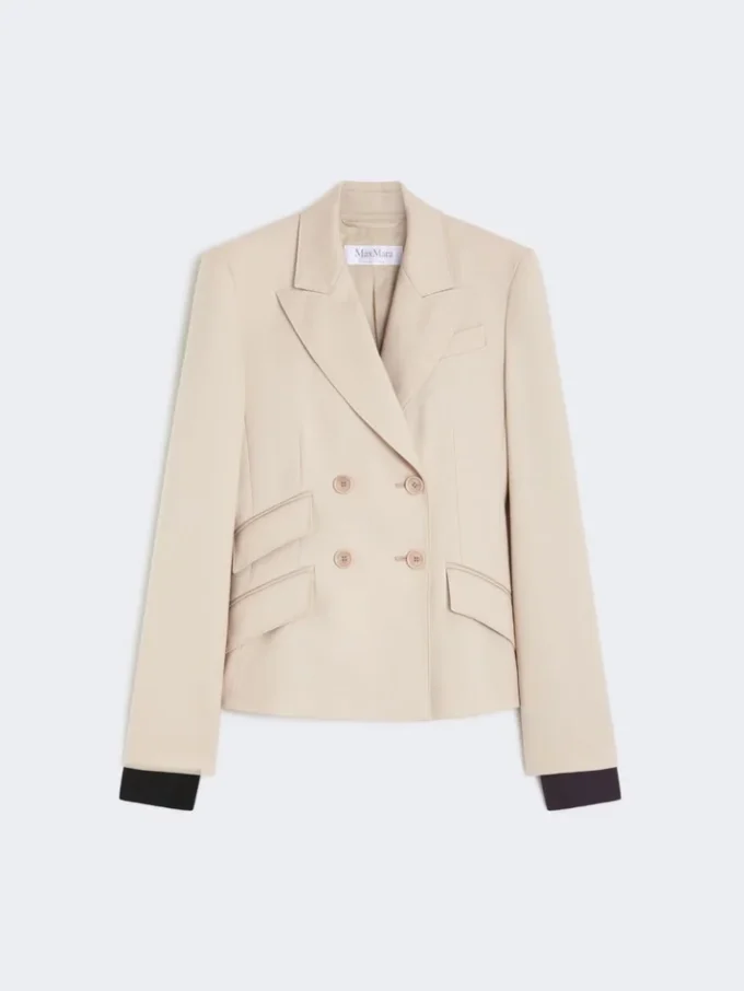 Blazer croisé en laine, mohair et soie, couleur sable Blazer croisé en laine, mohair et soie, couleur sable