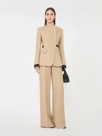 Blazer croisé en pur lin natta, couleur camel
