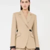 Blazer croisé en pur lin natta, couleur camel Blazer croisé en pur lin natta, couleur camel