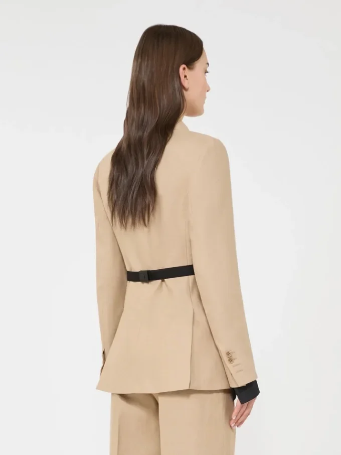 Blazer croisé en pur lin natta, couleur camel Blazer croisé en pur lin natta, couleur camel