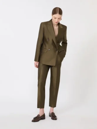 Blazer croisé en shantung, kaki