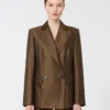Blazer croisé en shantung, kaki Blazer croisé en shantung, kaki