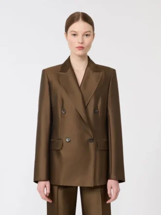 Blazer croisé en shantung, kaki