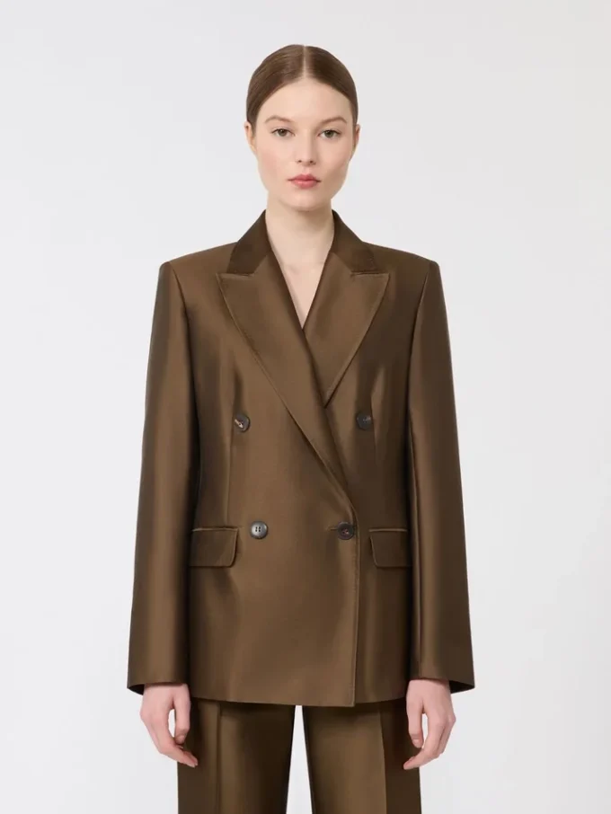 Blazer croisé en shantung, kaki Blazer croisé en shantung, kaki