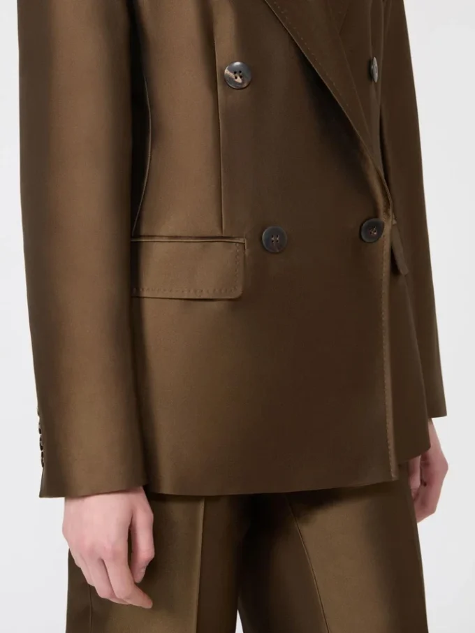 Blazer croisé en shantung, kaki Blazer croisé en shantung, kaki