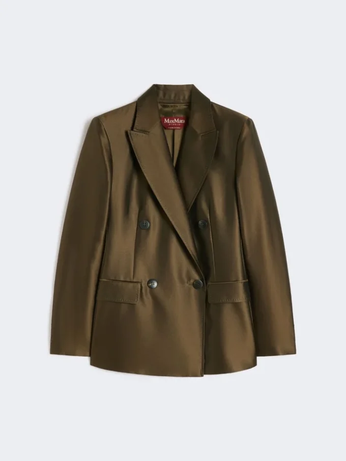 Blazer croisé en shantung, kaki Blazer croisé en shantung, kaki