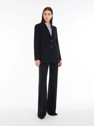 Blazer droit en cady, bleu marine