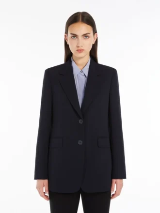 Blazer droit en cady, bleu marine
