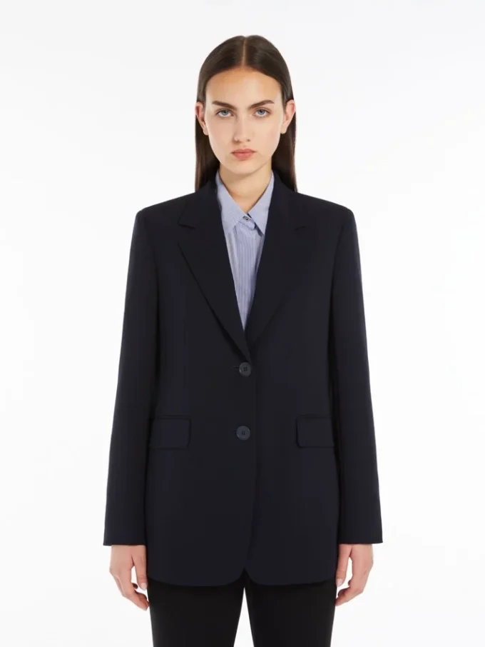 Blazer droit en cady, bleu marine Blazer droit en cady, bleu marine