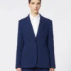 Blazer droit en jersey piqué, bleu de Chine Blazer droit en jersey piqué, bleu de Chine