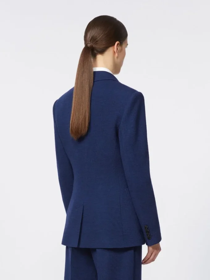 Blazer droit en jersey piqué, bleu de Chine Blazer droit en jersey piqué, bleu de Chine