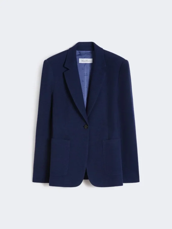 Blazer droit en jersey piqué, bleu de Chine Blazer droit en jersey piqué, bleu de Chine
